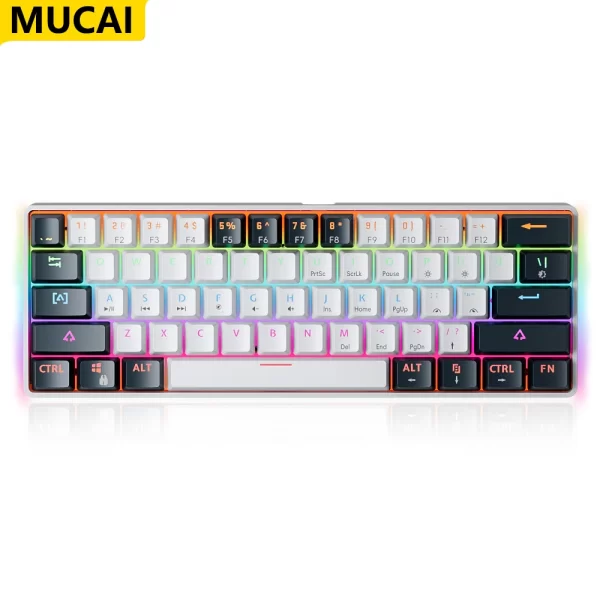 MUCAI-Teclado mecánico MK61 USB para juegos, interruptor rojo RGB retroiluminado, intercambiable en caliente, 61 teclas, Cable desmontable