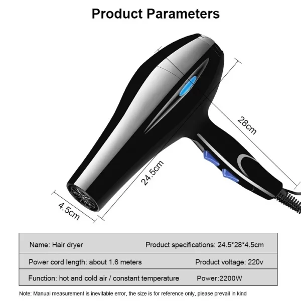 Secador de pelo profesional potente, 2200W, calentamiento rápido, ajuste en frío y caliente, secador de aire iónico con recolección de aire - Imagen 4