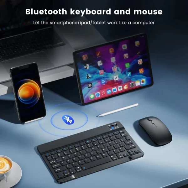 Mini teclado inalámbrico compatible con Bluetooth para ipad, iPhone, tableta, teclado portátil y ratón para Android, iOS, Windows - Imagen 2