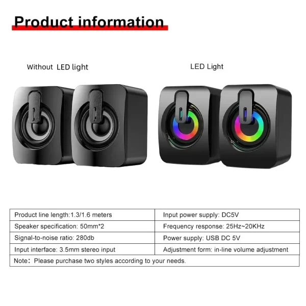 Altavoces para ordenador, caja De sonido para PC, micrófono estéreo HIFI, USB, con cable, con luz LED para ordenador De escritorio - Imagen 6