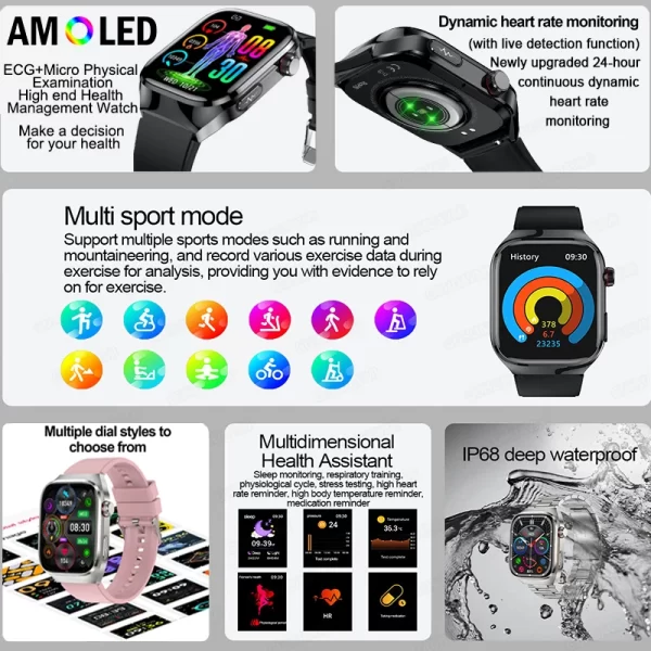 Reloj inteligente Xiaomi deportivo para hombre, pulsera con llamadas, Bluetooth, ECG + PPG, control del azúcar en sangre y ácido úrico, novedad de 2024 - Imagen 3