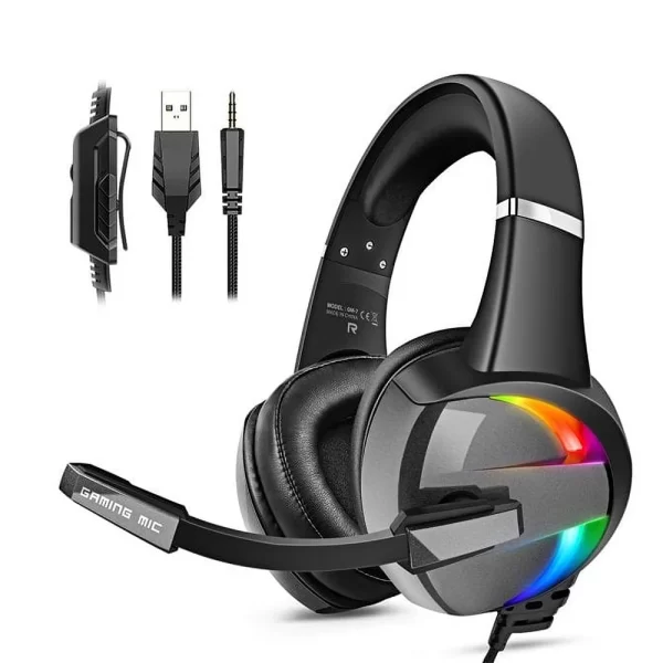 Auriculares RGB para juegos con micrófono con cancelación de ruido, sonido envolvente, auriculares LED para PS5, PS4, Xbox One, PC, portátil, Mac, PC