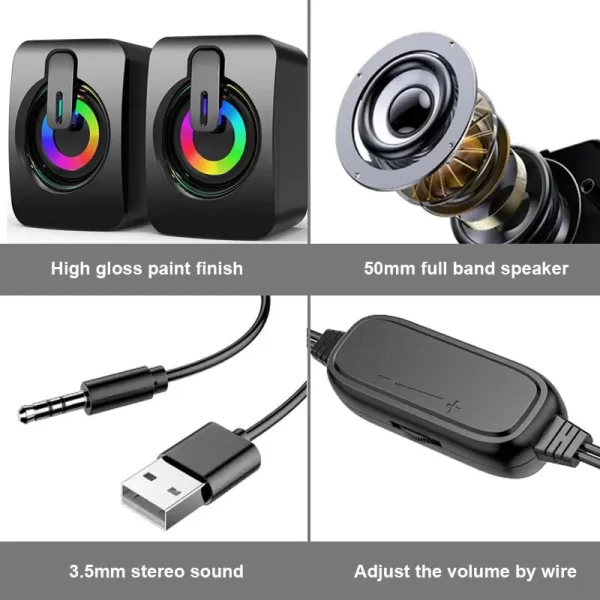 Altavoces para ordenador, caja De sonido para PC, micrófono estéreo HIFI, USB, con cable, con luz LED para ordenador De escritorio - Imagen 5