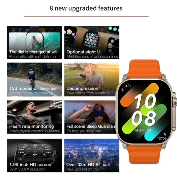 Reloj inteligente T10 U2 Ultra IWO, Smartwatch Ultra NFC, Serie 8, llamada Bluetooth, 2,2 pulgadas, inalámbrico, Fitness, nuevo - Imagen 3