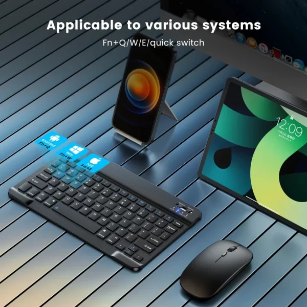 Mini teclado inalámbrico compatible con Bluetooth para ipad, iPhone, tableta, teclado portátil y ratón para Android, iOS, Windows - Imagen 3