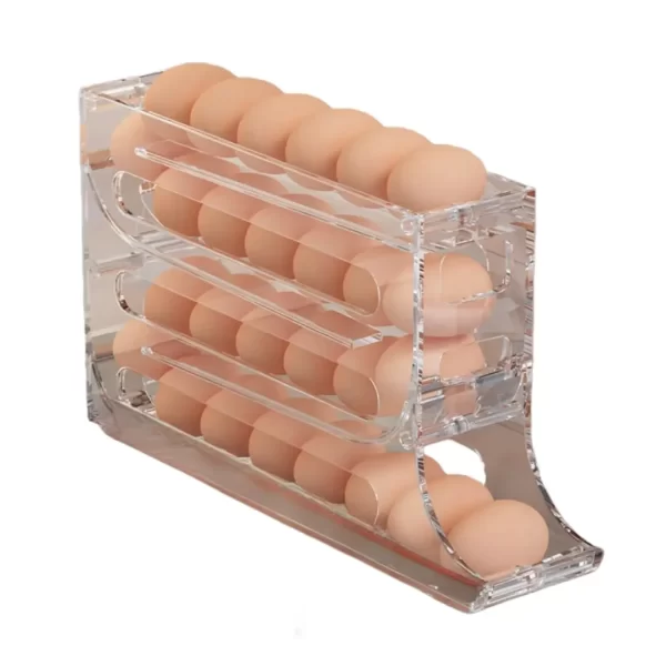 Caja de almacenamiento de huevos para refrigerador, dispensador de soporte de huevos rodantes de 4 niveles, soporte de desplazamiento automático para Cocina - Imagen 6