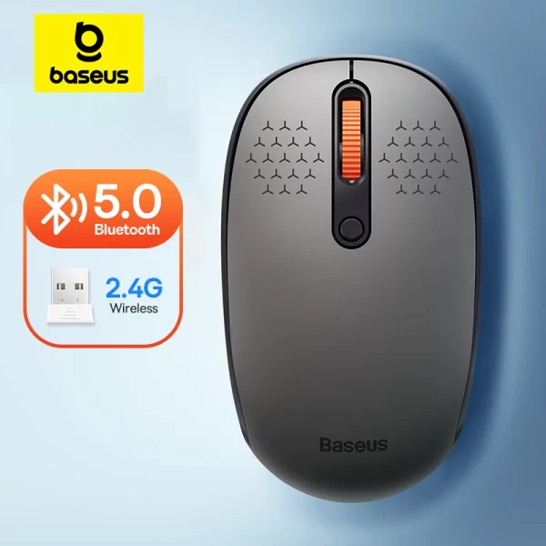 Ratón Baseus inalámbrico con Bluetooth para ordenador, Mouse silencioso de 1600DPI con receptor USB Nano de 2,4 GHz para PC, MacBook, tableta y portátil