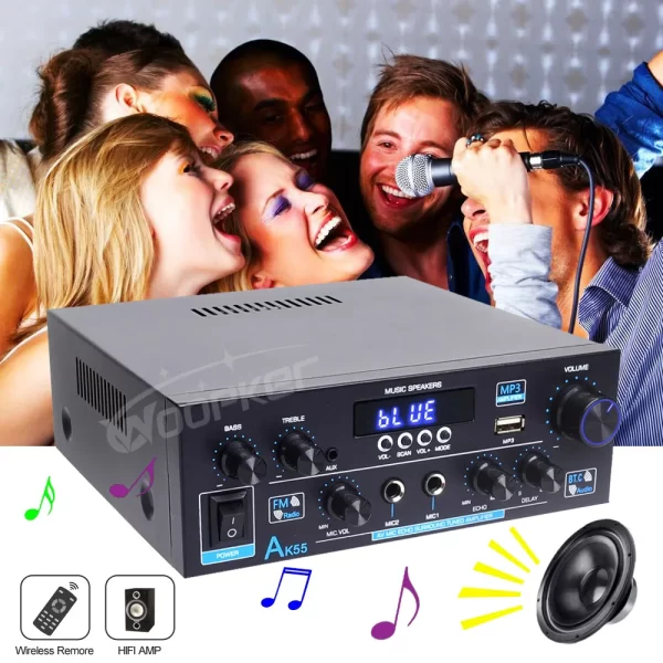 }AMPLIFICADOR Woopker AK55 de 900W, reproductor de música de Karaoke con 2,0 V, 110V y 12V, máx., 220 canales nominal de 70W + 70W, Bluetooth, Audio Hifi - Imagen 3