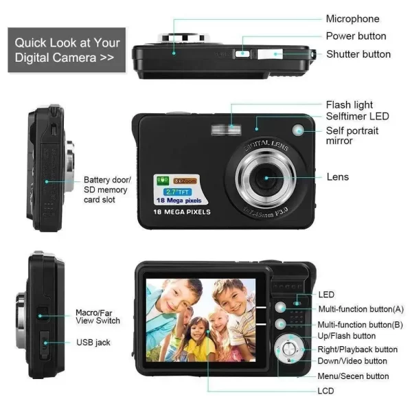 Cámara Digital HD con pantalla LCD para niños, videocámara de fotografía instantánea antivibración para exteriores, recargable - Imagen 5