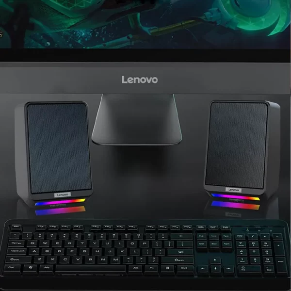 Lenovo-Altavoces de escritorio con cable TS38, barra de sonido para ordenador, PC, 3,5mm, USB, estéreo envolvente, música RGB para juegos - Imagen 2