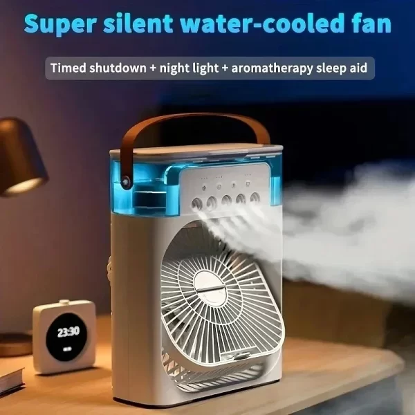 Ventilador  3 en 1 para el hogar, Enfriador de aire pequeño con luz LED nocturna, Humidificador portátil, ventilador de ajuste de aire para oficina y hogar, nuevo - Imagen 2