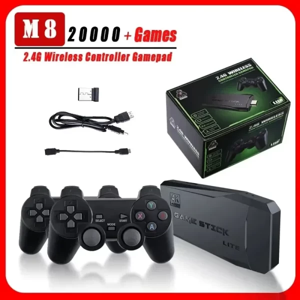 Consola de juegos M8 con mando inalámbrico integrado para dos personas, 20000 + 64GB, 2,4G, Stick, 4K, HD, PS1, GBA, vídeo, regalo de Navidad para niños - Imagen 2