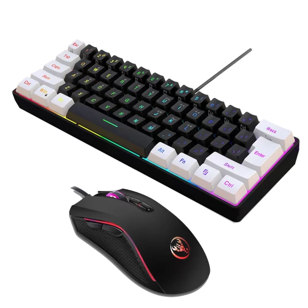 Kit de teclado y ratón HXSJ USB V700BW A869, retroiluminación RGB con cable de 61 teclas, iluminación LED colorida, ratón para juegos de 3200DPI