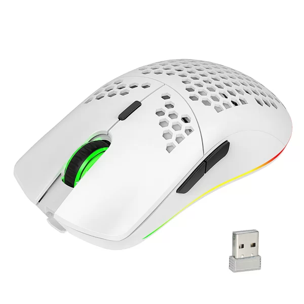 Rratón inalámbrico HXSJ-T66 para juegos, periférico con iluminación RGB, 2,4G, DPI ajustable, diseño ergonómico.