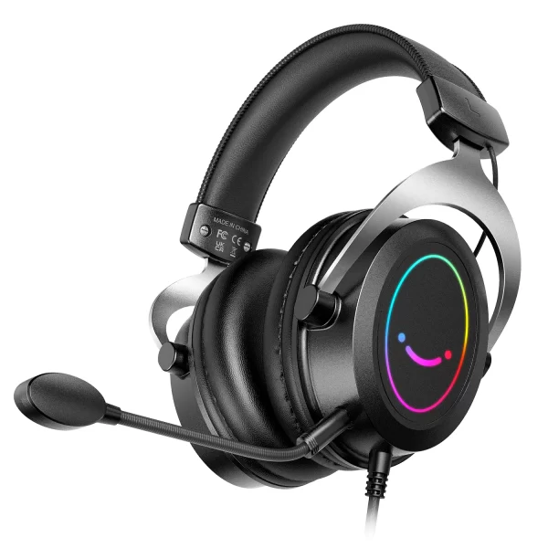 Auriculares FIFINE para juegos con control dinámico RGB/MIC/en línea, almohadillas para los oídos de espuma de memoria ultrasuave, para PC, PS4, PS5, Xbox, portátiles, H3