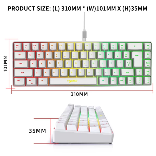 Miniteclado HXSJ V200 con cable K68 RGB Streamer para juegos, teclado de membrana sin conflicto de 19 teclas, pero sensación mecánica para juego/Oficina - Imagen 6