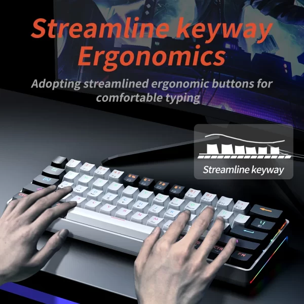 MUCAI-Teclado mecánico MK61 USB para juegos, interruptor rojo RGB retroiluminado, intercambiable en caliente, 61 teclas, Cable desmontable - Imagen 4