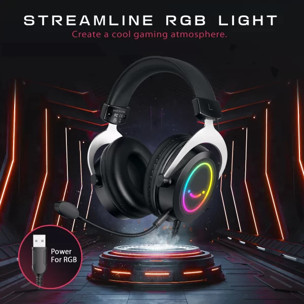 Auriculares FIFINE para juegos con control dinámico RGB/MIC/en línea, almohadillas para los oídos de espuma de memoria ultrasuave, para PC, PS4, PS5, Xbox, portátiles, H3 - Imagen 4