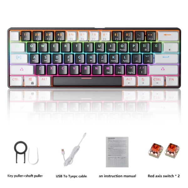 MUCAI-Teclado mecánico MK61 USB para juegos, interruptor rojo RGB retroiluminado, intercambiable en caliente, 61 teclas, Cable desmontable - Imagen 6