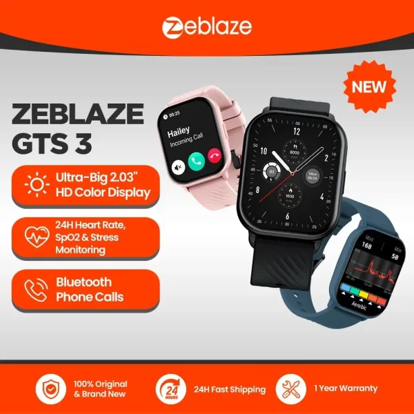 Reloj inteligente Zeblaze GTS 3, dispositivo con llamadas de voz, ultragrande, pantalla HD de 2,03 pulgadas, Monitor de Salud 24H, 100 + modos deportivos, 200 + caras de reloj, nuevo - Imagen 2