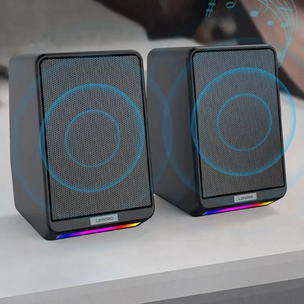 Lenovo-Altavoces de escritorio con cable TS38, barra de sonido para ordenador, PC, 3,5mm, USB, estéreo envolvente, música RGB para juegos - Imagen 4