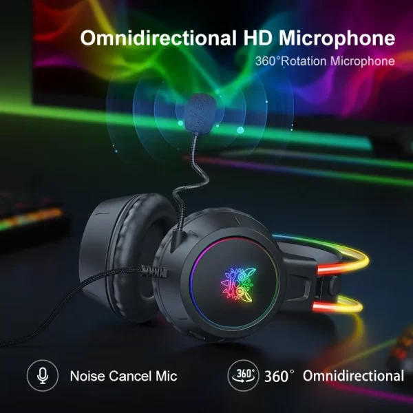 ONIKUMA-auriculares X15 Pro para videojuegos, cascos por encima de la oreja con cancelación de cable, orejas de gato rosas, luz Rgb con micrófono para PC y PS4 - Imagen 4