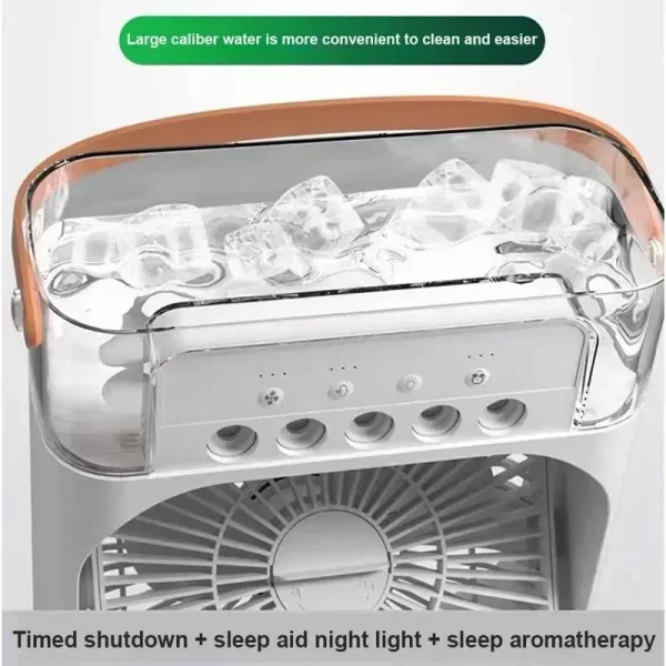 Ventilador  3 en 1 para el hogar, Enfriador de aire pequeño con luz LED nocturna, Humidificador portátil, ventilador de ajuste de aire para oficina y hogar, nuevo - Imagen 6