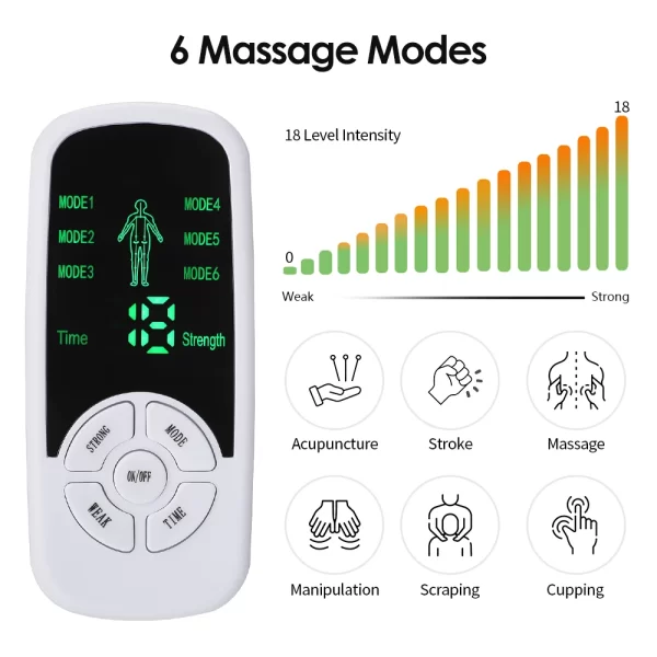 Estimulador muscular eléctrico de pulso EMS, masajeador corporal de cuello y espalda, Tens, acupuntura, meridianos, fisioterapia, herramientas de masaje Digital - Imagen 5