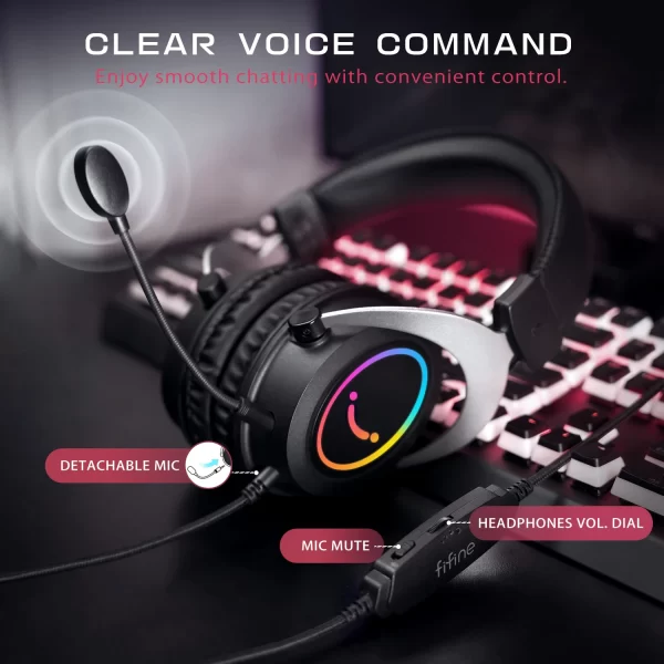 Auriculares FIFINE para juegos con control dinámico RGB/MIC/en línea, almohadillas para los oídos de espuma de memoria ultrasuave, para PC, PS4, PS5, Xbox, portátiles, H3 - Imagen 2