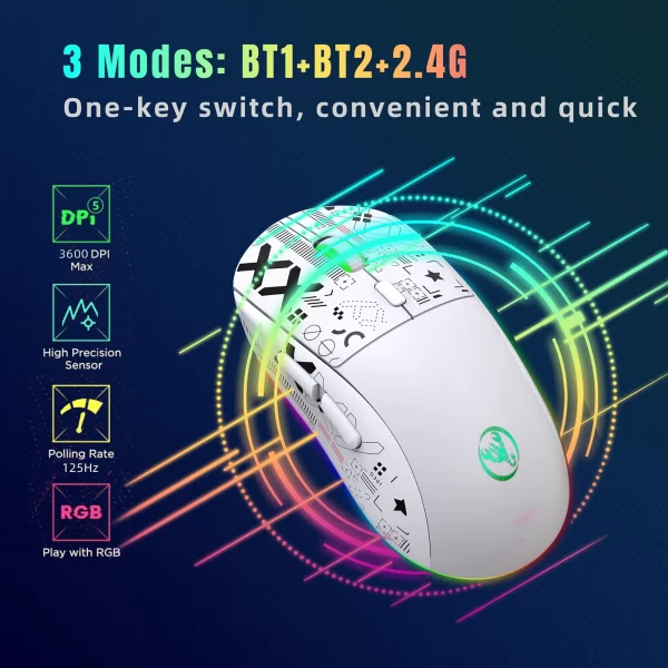 Ratón mecánico Hxsj inalámbrico T90 2,4G, Mouse ergonómico para juegos RGB, 10 millones de pulsaciones de tecla, 3600DPI, 11 modos de iluminación RGB - Imagen 6