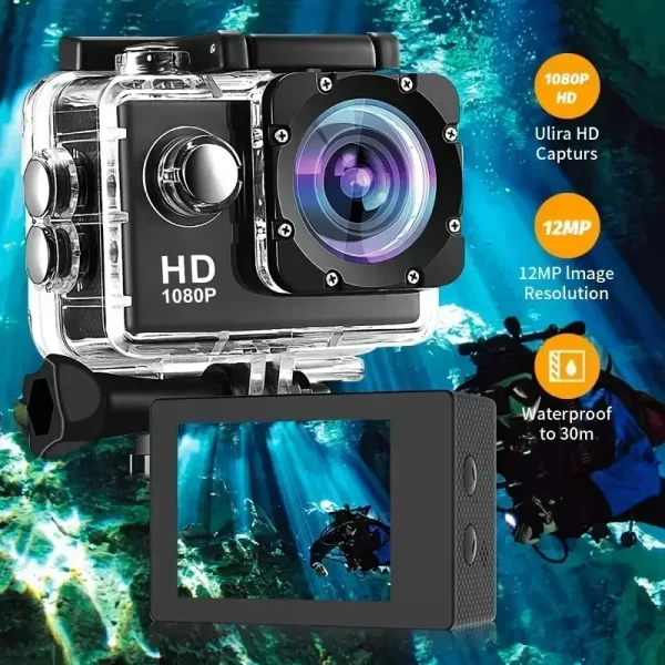 Cámara impermeable Full HD 1080P, videocámara de 2,0 pulgadas, videocámara deportiva DV Go para coche, Mini videocámara deportiva con accesorios de cámara - Imagen 2