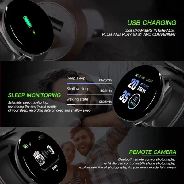 Reloj inteligente multifuncional D18 para hombre y mujer, pulsera deportiva con Bluetooth, Monitor de sueño, teléfono conectado, música y Fitness, nuevo - Imagen 2