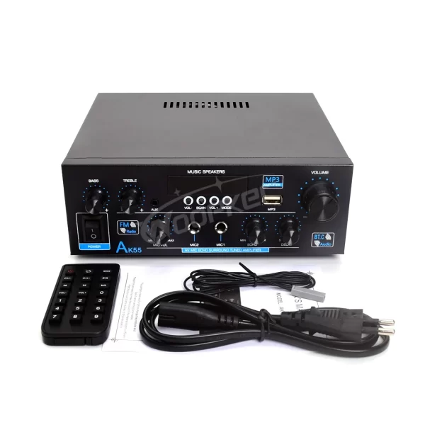 }AMPLIFICADOR Woopker AK55 de 900W, reproductor de música de Karaoke con 2,0 V, 110V y 12V, máx., 220 canales nominal de 70W + 70W, Bluetooth, Audio Hifi