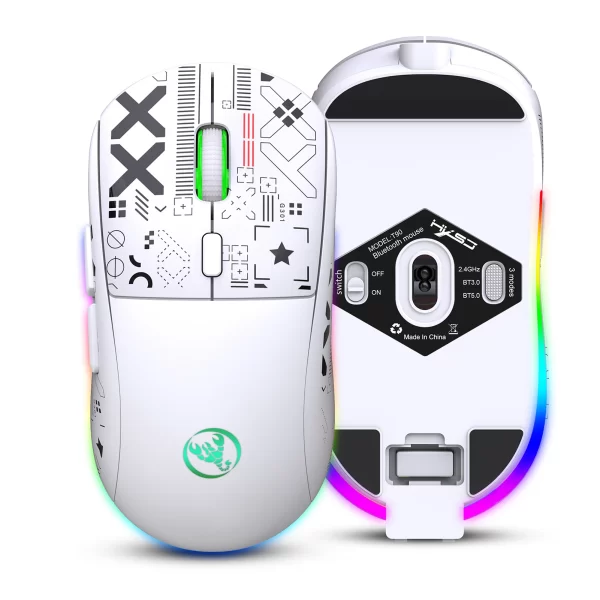 Ratón mecánico Hxsj inalámbrico T90 2,4G, Mouse ergonómico para juegos RGB, 10 millones de pulsaciones de tecla, 3600DPI, 11 modos de iluminación RGB