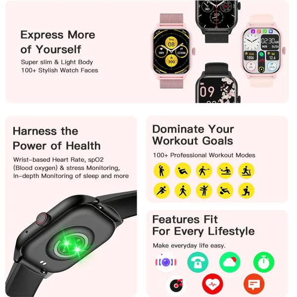 Reloj inteligente LEMFO para hombre y mujer accesorio de pulsera deportivo resistente al agua con Bluetooth llamadas seguimiento de actividad y música regalo para Android 2024 2024 - Imagen 4