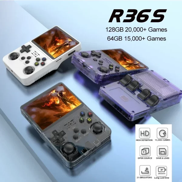 Consola de juegos portátil Retro R36S, sistema Linux, pantalla IPS de 3,5 pulgadas, reproductor de vídeo de bolsillo, 64GB, 128GB, juegos, regalo para niños - Imagen 6