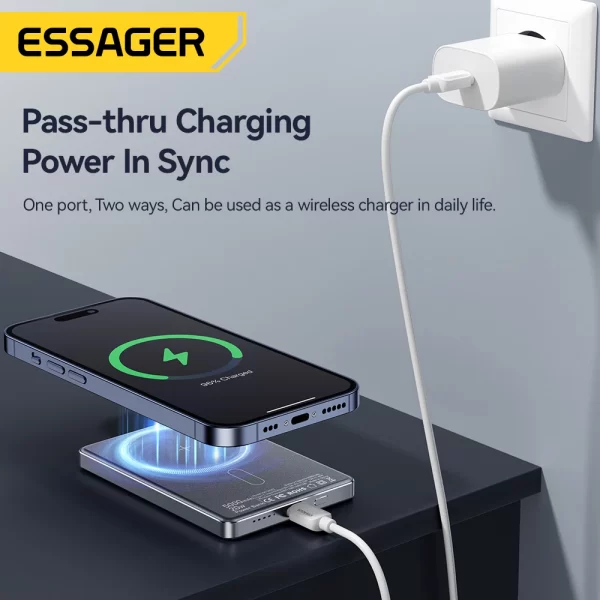 Banco de energía inalámbrico Essager  fino magnético, 20W, 5000mAh, batería externa portátil de carga rápida para Magsafe para iPhone 15 14 13 12 - Imagen 6