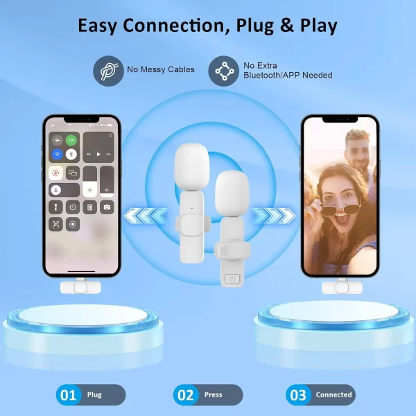 Micrófono Lavalier inalámbrico portátil, minimicrófono de grabación de Audio y vídeo para iPhone, Android, transmisión en vivo, videojuegos, teléfono - Imagen 3