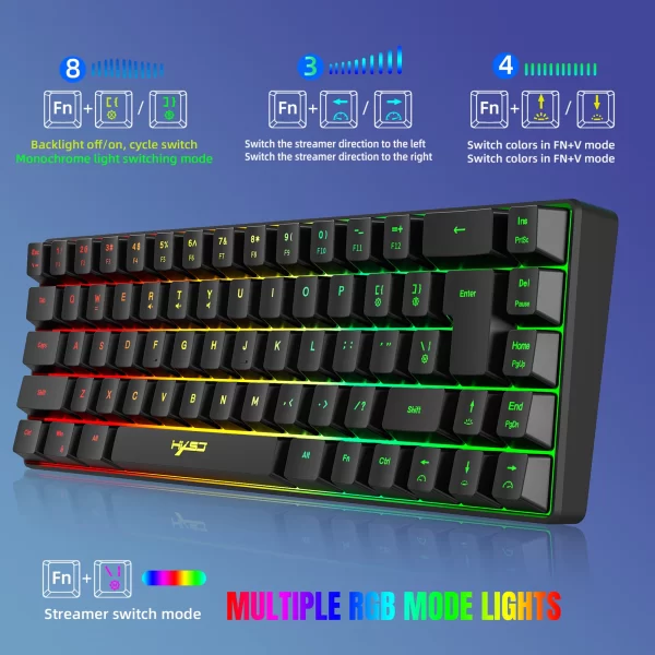 Miniteclado HXSJ V200 con cable K68 RGB Streamer para juegos, teclado de membrana sin conflicto de 19 teclas, pero sensación mecánica para juego/Oficina - Imagen 2