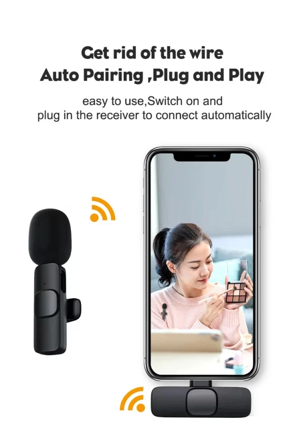 Micrófono Lavalier inalámbrico portátil, minimicrófono de grabación de Audio y vídeo para iPhone, teléfono Android, transmisión en vivo, para juegos - Imagen 5