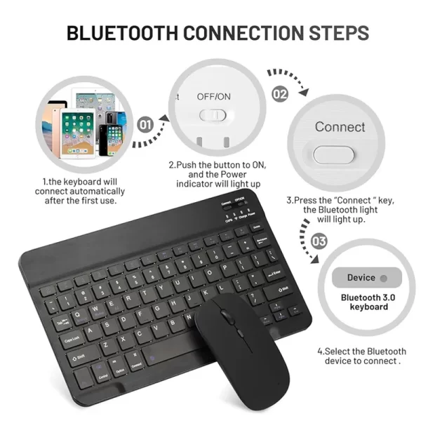 Teclado recargable compatible con Bluetooth, juego de ratón inalámbrico ultrafino para Android, Windows, tableta, iPhone, iPad - Imagen 3