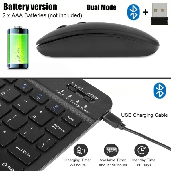 Teclado recargable compatible con Bluetooth, juego de ratón inalámbrico ultrafino para Android, Windows, tableta, iPhone, iPad - Imagen 4