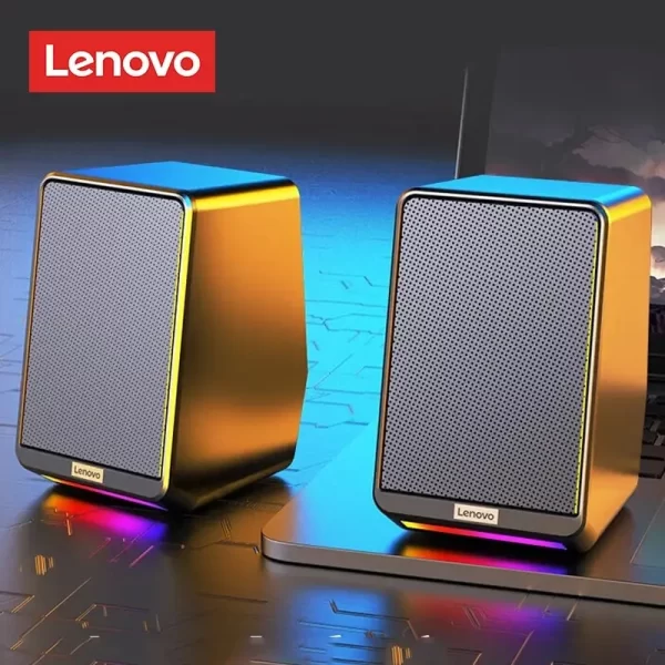 Lenovo-Altavoces de escritorio con cable TS38, barra de sonido para ordenador, PC, 3,5mm, USB, estéreo envolvente, música RGB para juegos