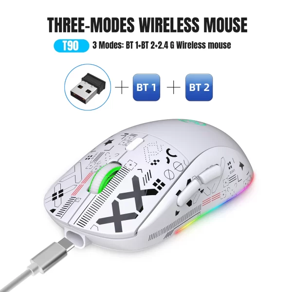 Ratón mecánico Hxsj inalámbrico T90 2,4G, Mouse ergonómico para juegos RGB, 10 millones de pulsaciones de tecla, 3600DPI, 11 modos de iluminación RGB - Imagen 4