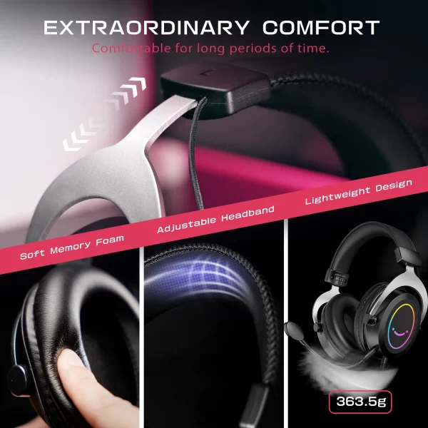 Auriculares FIFINE para juegos con control dinámico RGB/MIC/en línea, almohadillas para los oídos de espuma de memoria ultrasuave, para PC, PS4, PS5, Xbox, portátiles, H3 - Imagen 5