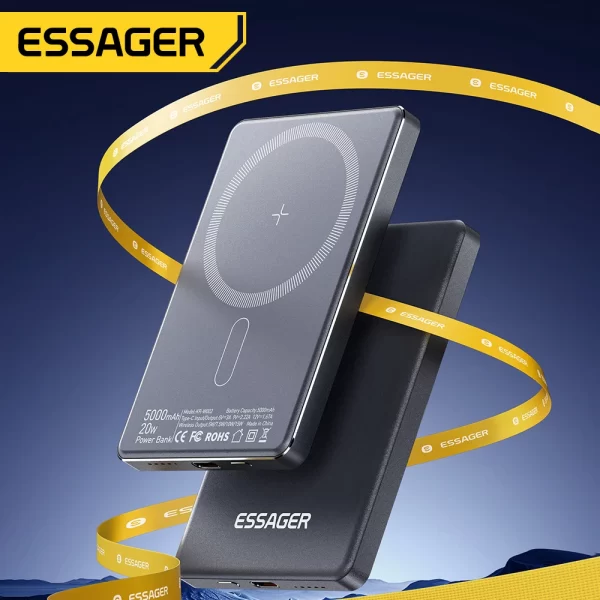 Banco de energía inalámbrico Essager  fino magnético, 20W, 5000mAh, batería externa portátil de carga rápida para Magsafe para iPhone 15 14 13 12 - Imagen 2