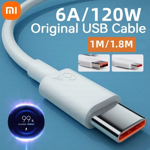 cargador Xiaomi  de Cable Usb Tipo C 6A Original, 120w, Turbo Tipo, carga rápida para Mi 13, 12, 11, 10 Pro, ultra Poco x3, Redmi Note K50, 40