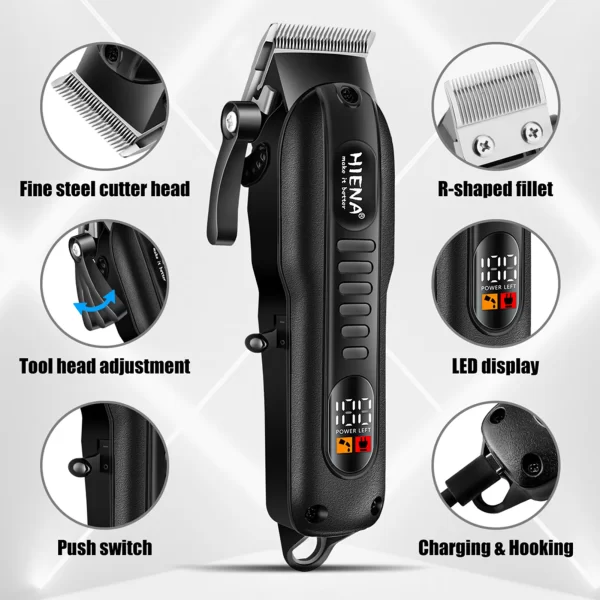 Cortadora de pelo HIENA  inalámbrica, máquina profesional para cortar el pelo, con batería potente de 1200mah, para barbero - Imagen 5